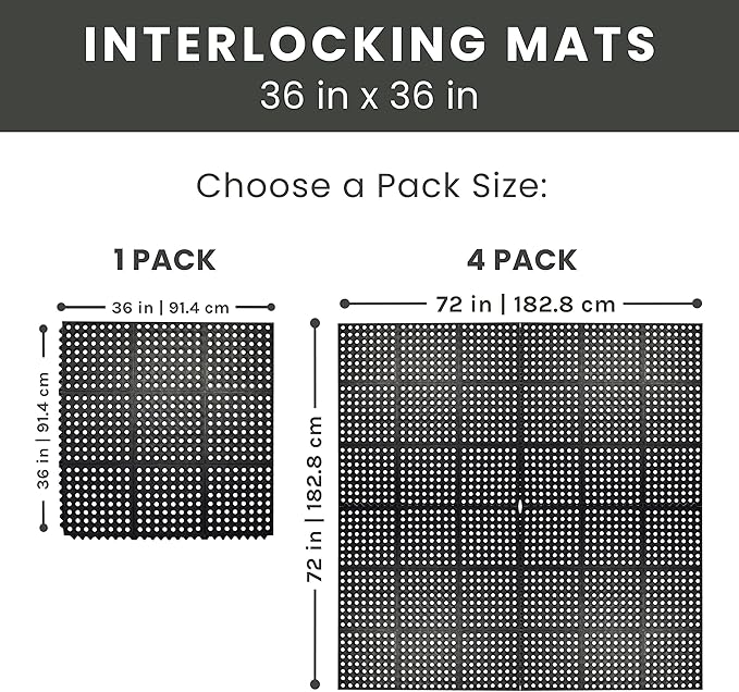 Envelor Interlocking Rubber Floor Mat Restaurant Kitchen Mat for Floor Anti Fatigue Bar Mat Door Mat Non - Slip Mat Indoor Outdoor Shower Pool Drainage Mat Durable Garage Flooring 36 x 36 Inch