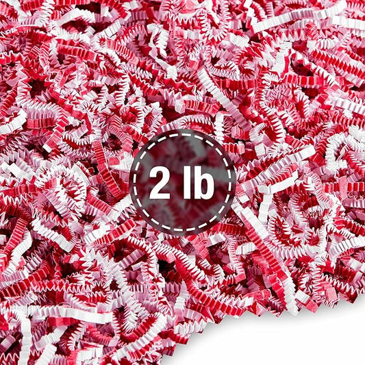 FRILLZ by DECOfill™ Crinkle Cut Paper Shred Filler for Baskets, Gifts, Packing and Protecting your Valentine's Day, Holiday, Wedding, Christmas and other events (2 pound, Red and White)