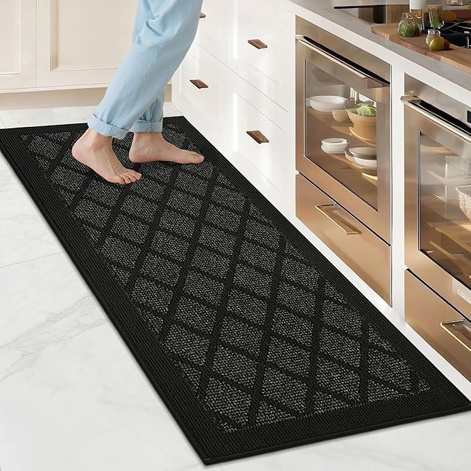 COSY HOMEER Kitchen Rug Non Slip Washable, 24"x60" Absorbent Kitchen Mats for Floor, Runner Rugs for Kitchen Floor, 100% Polypropylene Kitchen Sink Rug (Black)