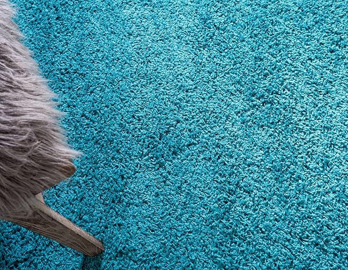 Unique Loom Solid Shag Collection Area Rug (6' 1" Round, Deep Aqua Blue)