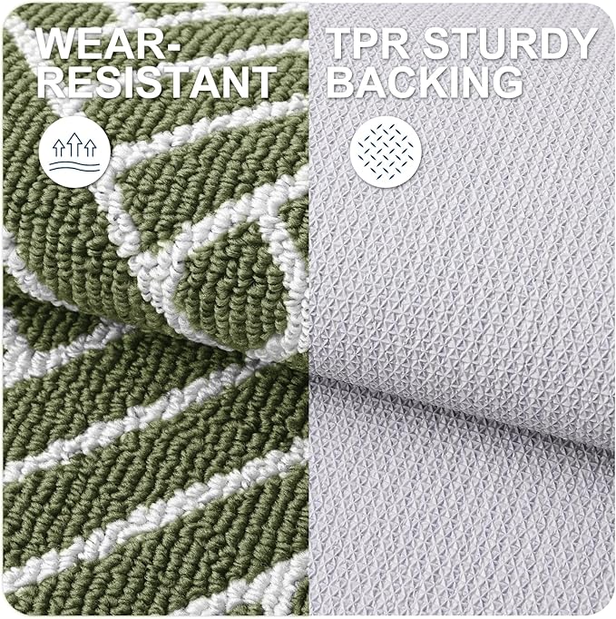 OLANLY Indoor Door Mat, 32x20 Inch, Dirt Resistant and Absorbent, Non-Slip Rubber Backing Floor Mats, Easy Clean Low-Profile Doormat for Entryway, Front Door, and Inside Entrance, Green