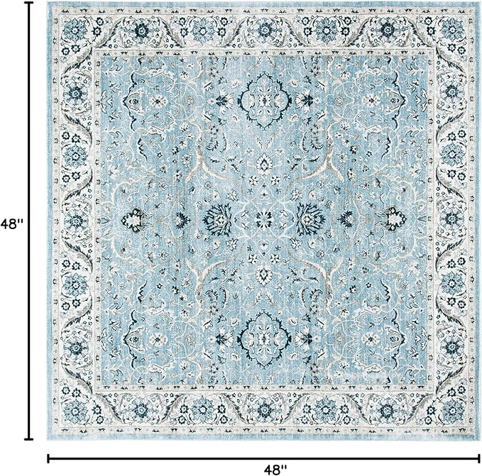 SAFAVIEH Isabella Collection Accent Rug - 4' Square, Light Blue & Cream, Oriental Design, Non-Shedding & Easy Care, Ideal for High Traffic Areas in Living Room, Bedroom, Dining (ISA912M-4SQ)