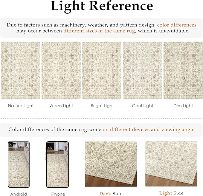 PureCozy 6x9 Area Rug Machine Washable Living Room Bedroom Vintage Distressed Non Slip Carpet Indoor Large Low Plie Thin Beige Dining Room Office Retro Accent Throw Rug