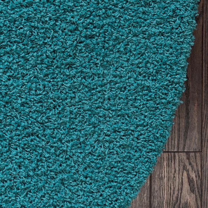 Unique Loom Solid Shag Collection Area Rug (4' 1" Round, Deep Aqua Blue)