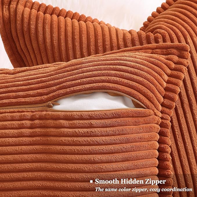 decorUhome Spring Corduroy Rust Throw Pillow Covers 12x20 Set of 2 Decorative Soft Boho Farmhouse Lumbar Couch Pillow Covers for Living Room Bed Sofa Broadside Striped Pillow Cases