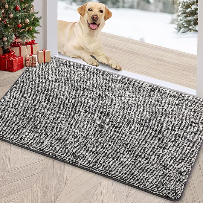 REFETONE Indoor Doormat, Front Door Mat 24"x36" Absorbent Rubber Backing Non Slip Back Door Mats, Washable Low-Profile Inside Floor Mat Door Rugs for Entryway, Resist Dirt Mud Mat for Dogs, Black