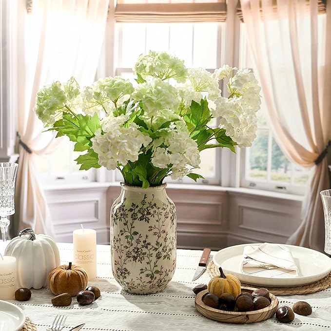 SIDUCAL Ceramic Vintage Pastoral Vase, 8.78 Inch Chinoiserie Floral Vase, Retro Ice Cracked Rustic Farmhouse Vases for Home Decor, Living Room, Bookshelf, Office, Tuscan Decor, Green and Brown Floral