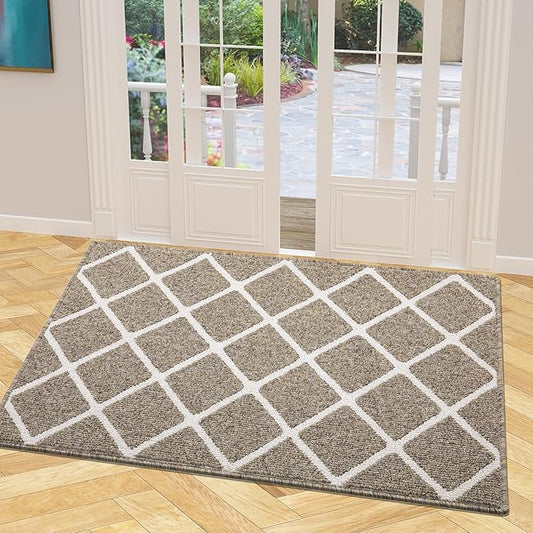 Finchitty Indoor Door Mat, Dirt Resistant and Absorbent, Low-Profile, Non-Slip, Washable Inside Floor Mats for Front Door, Back, and Entrance, 40" x 32", Khaki