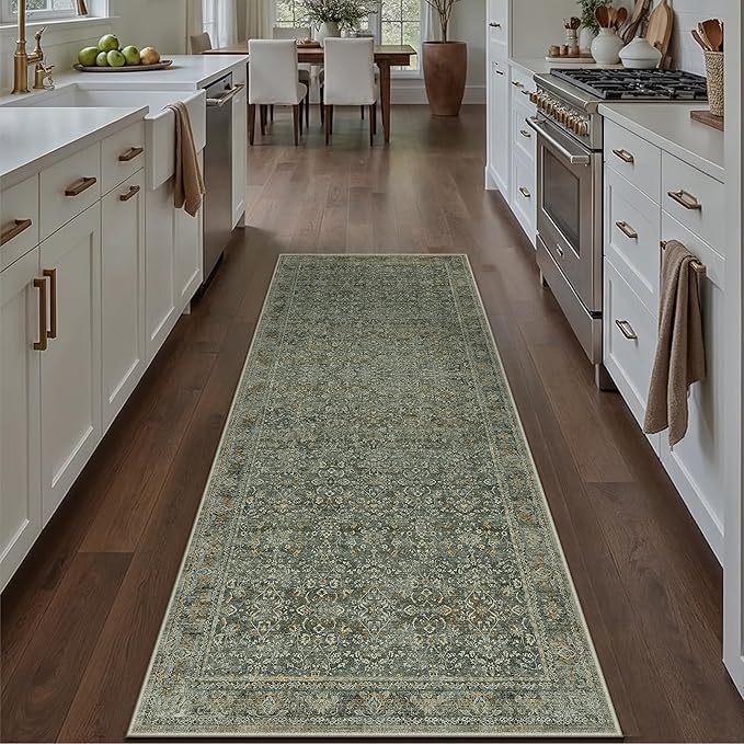 PureCozy Runner Rug 2x6 Gray Hallway Washable Kitchen Vintage Carpet Non Slip Long Indoor Bedroom Retro Traditional Grey Accent Throw Rug for Bathroom Office Entryway Laundry Dining