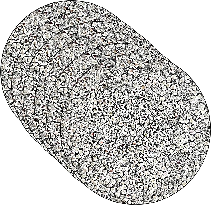 Silver Placemats Set of 6 Crushed Diamond Decor Silver Heat Resistant Mat Rhinestone Decor Round Place Mat Fall Decorations for Home Bling Sparkly Mat 15 inch