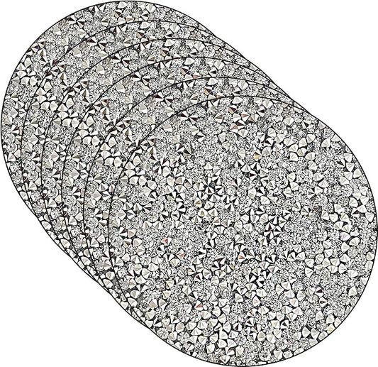 Silver Placemats Set of 6 Crushed Diamond Decor Silver Heat Resistant Mat Rhinestone Decor Round Place Mat Fall Decorations for Home Bling Sparkly Mat 15 inch
