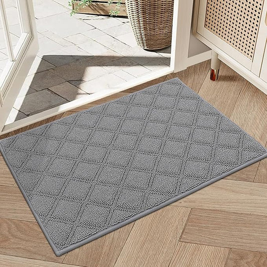 BEQHAUSE Dirt Trapper Door Mat 20" x 32", Non-Slip Washable Doormats Welcome Mat, Dirt Resistant and Absorbent Entrance Mat, Low Profile Floor Mats for Front Back Door, Entryway, Grey