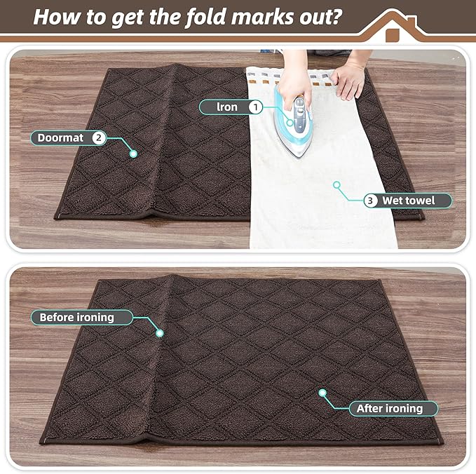 BEQHAUSE Dirt Trapper Door Mat 24" x 36", Non-Slip Washable Doormats Welcome Mat, Dirt Resistant and Absorbent Entrance Mat, Low Profile Floor Mats for Front Back Door, Entryway, Brown