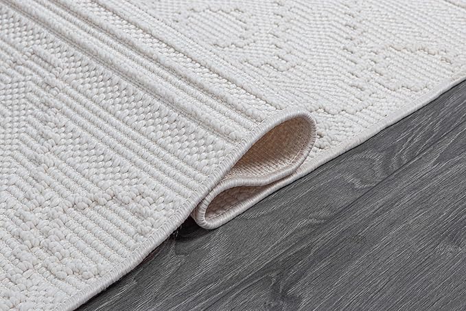 Luul Home Micro Loop Indoor Rug White 5x7 Boho Geometric Neutral Area Rugs for Living Room Soft Luxury Modern Low and High Pile Durable Stain Resistant Non-Shedding Indoor Area Carpet 5 x 7