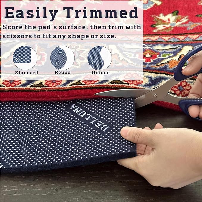 DELLUNA Non-Slip Area Rug Pad 3/8" 2.5'x10' Thick Double Side Rubber + Felt, Premium Deluxe Cushioned- Safe for All Floors, Adds Comfort and Protection, Ultra Strong Grip, Stop Rug from Moving.