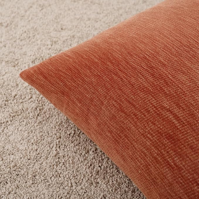 Set of 4 Rust Red Throw Pillow Covers 18x18 Inch, Neutral Boho Farmhouse Aesthetic Decorative Pillow Cases for Couch, Sofa, Living Room & Bed, Soft Chenille Pillow Cases, Stylish Home Decor, 45x45 cm