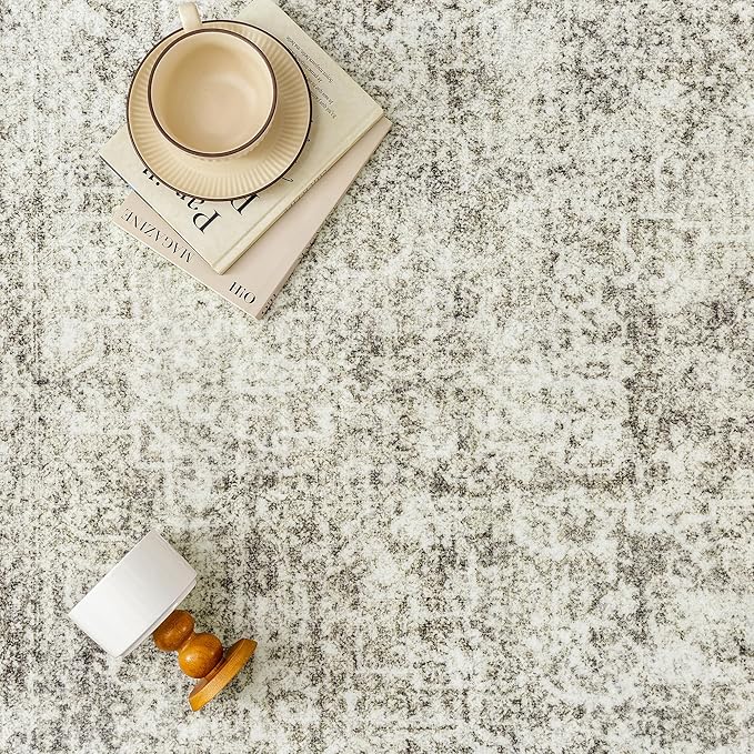 PureCozy 5x7 Area Rug Washable Vintage Neutral Living Room Carpet Large Indoor Non Slip Taupe Bedroom Distressed Low Pile Retro Accent Throw Rug for Dining Room
