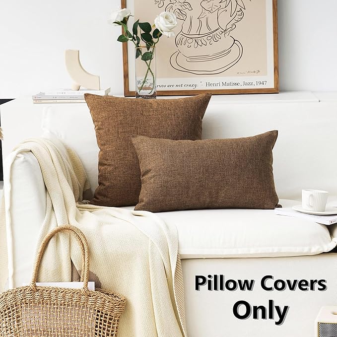 Home Brilliant Set of 2 Textured Burlap Decorative Throw Pillow Covers Large Linen Cushion Cases for Floor, 26x26 inches 66cm, Brown