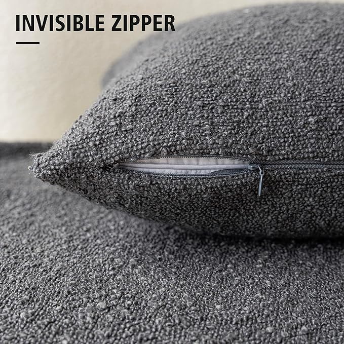 Foindtower Textured Boucle Throw Pillow Covers Accent Solid Lumbar Pillow Cases Cozy Soft Decorative Couch Cushion Case for Chair Sofa Bedroom Living Room Home Decor, 12 x 20 Inch,Dark Grey