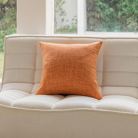 Home Brilliant 24x24 Pillow Covers Linen Euro Sham Burnt Orange Throw Pillow Covers 24 x 24 for Fall Bed Couch Sofa Thanksgiving, 1 pc, 60x60 cm, Orange