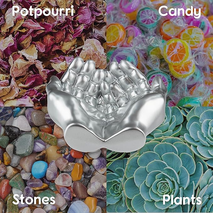 Hand Shaped Succulent Planter Pot - Crystal Holder Display - Air Plant Holder Hand Planter - Giving Hands Sculpture Decor - Key Bowl Ring Dish Trinket Dish Candy Dish - Candle Holder (Silver)