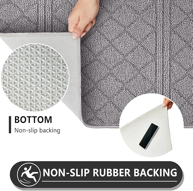 REFETONE Indoor Doormat, Front Back Door Mat 24"x36" Absorbent Rubber Backing Non Slip Door Mats, Low-Profile Resist Dirt Rugs, Machine Washable Door Rug Inside Floor Mat for Entryway, Light Grey