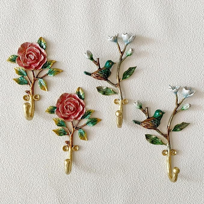 Vintage Bird Shaped Decorative Wall Hooks Rack Hangers for Hanging Clothes Coats Towels Keys Hats, 2 Pack Antique Metal Mounted Wall Hook