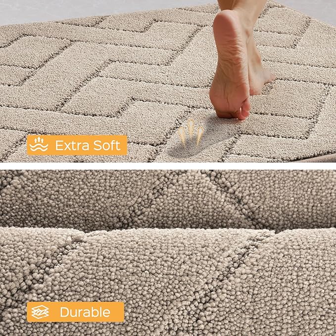 Machine Washable Kitchen Rugs Set (24" x 36"+24" x 60"), Non-Slip Kitchen Runner Rugs Mats for Floor, Absorbent Comfort Standing Mats for Kitchen, Sink and Hallway, Rolled Packaging, Taupe