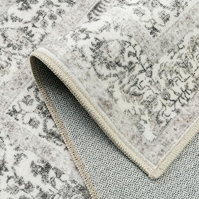 PureCozy Black Area Rug 5x7 Machine Washable Vintage Living Room Distressed Non Slip Carpet Traditional Indoor Bedroom Retro Floral Accent Throw Large Rug Office Kitchen Bathroom Dining Room