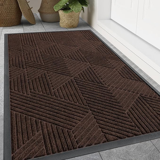 Smiry Front Door Mat Outside Entrance, Heavy Duty Sturdy Natural Rubber Doormat, Trap Dirt and Moisture, Easy Clean Low Profile Welcome Floor Mats for Indoor Outdoor Entry, 47x23 Inch, Dark Brown