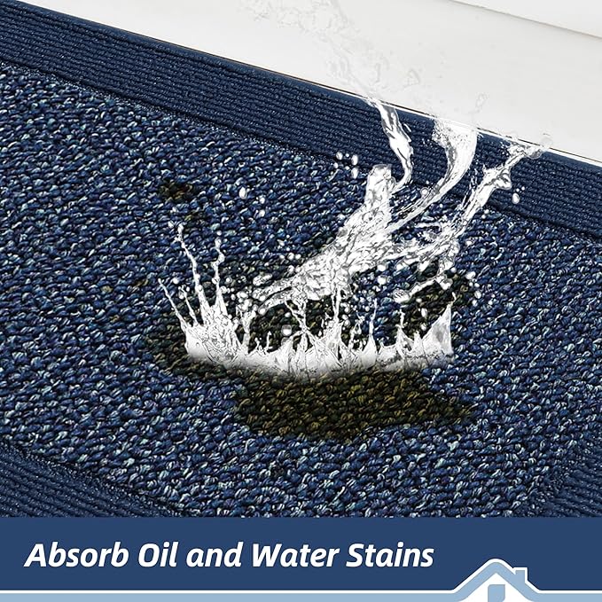 BEQHAUSE Kitchen Rugs and Mats Set of 2 Non-Slip Kitchen Mats for Floor, Absorbent and Stain Resistant Kitchen Runner, Machine Washable Rugs for Kitchen, Laundry & Sink, 24"x36"+24"x60", Blue
