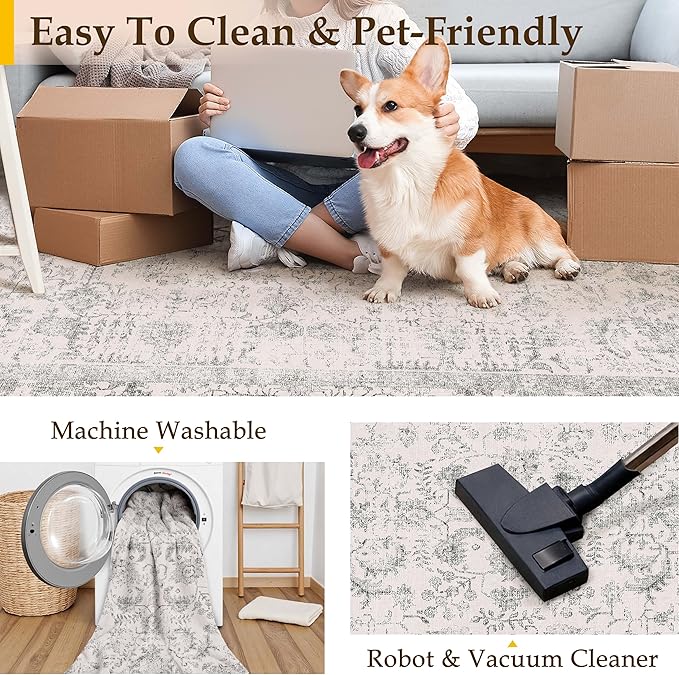 PureCozy Gray Entryway Runner Rug 2x4 Door Mat Machine Washable Kitchen Carpet Vintage Distressed Non Slip Indoor Grey Retro Floral Accent Throw Small Rug for Bathroom Office Bedroom Dining Room