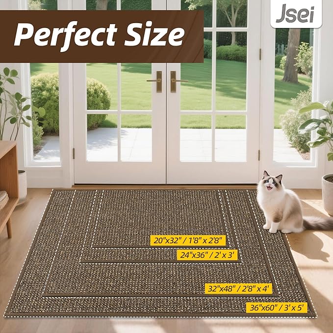 JSEI Dirt Trapper Door Mat 20"x32" Non-Slip Washable Entrance Mat, Dog Doormats, Absorbent & Fade-Resistant Floor Mats, Low Profile Welcome Mats for Entryway, Front Door, and Inside Entrance, Brwon