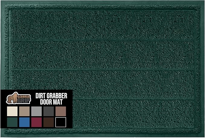 GORILLA GRIP Dirt Grabber Mesh Doormat, Low-Profile, Stain and Fade Resistant Heavy Duty Quick Dry Striped Doormats, Mats for Indoor or Outdoor Entry, Shoe Scraper, Garage Entrance Mat 47x35, Green