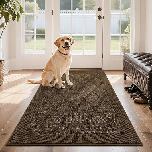 COSY HOMEER Non-Slip Door Mat 36"x60", Entryway Rugs Low Profile Absorbent Dirt Trapper Doormat for Front Entrance, Washable Polypropylene Entry Mat (Dark Brown)