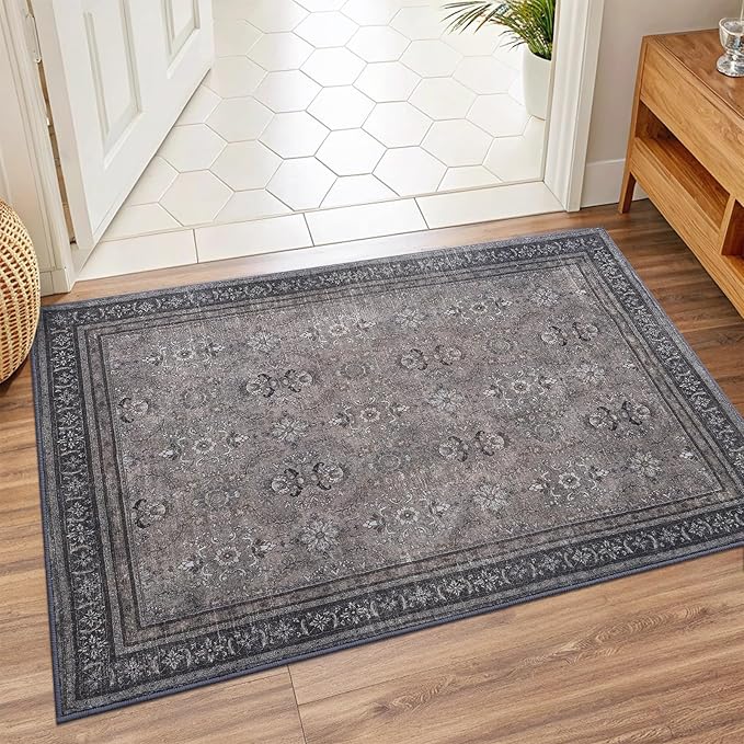 Vanmoos 2x3 Washable Area Rug – Soft, Non-Slip Entrance Rug, Durable Indoor Door mat, Floor Carpet for High-Traffic Areas, Entryway, Kitchen, and Bedside, Urban Luxe/Olive Brown