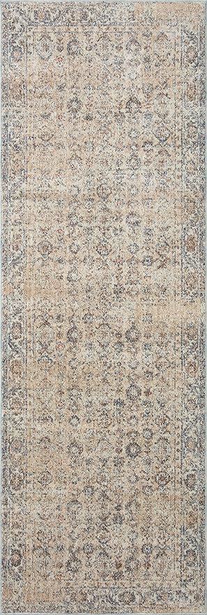 Loloi Angela Rose Blake Collection BLA-04 Beige/Denim 2'-7" x 10'-0", .25" Pile Height, Fringe, Runner Rug