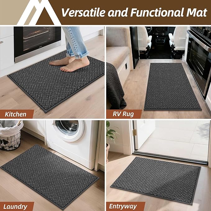 COSY HOMEER Door Mat 17" x 30" Non Slip Absorbent Entryway Rugs Dirt Trapper Doormats Washable Entrance Mats Low Pile Welcome Floor Mat for Front Back Door and Entry Mats,Dark Grey(Roll Packing)