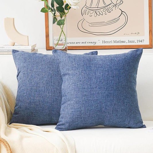 Home Brilliant Set of 2 Linen Euro Shams Large Throw Pillow Covers for Couch Patio Floor, 26 x 26 Inch(66x66 cm), Navy Blue