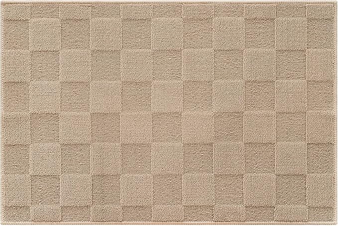 GRANNY SAYS Front Door Mat Outside Entrance, Door Mats for Entryway, Welcome Matt Non-Slip, Large Front Porch Mat Low Profile Resist Dirt, 48"x32", Khaki Check