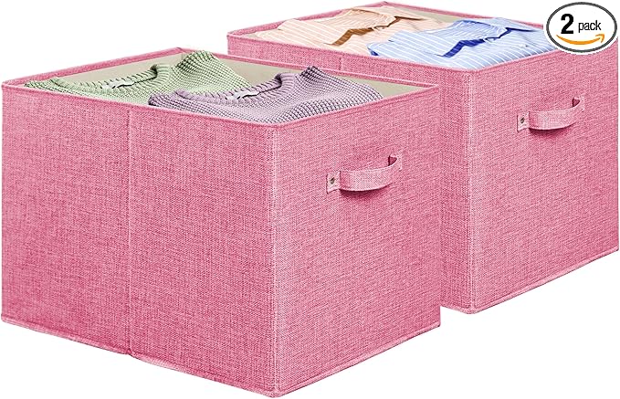 Simple Houseware 15 x 13 Inch Collapsible Fabric Storage Bin with Handles, 2 Pack, Pink