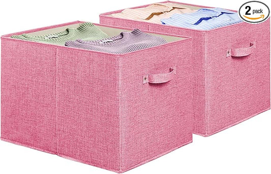 Simple Houseware 15 x 13 Inch Collapsible Fabric Storage Bin with Handles, 2 Pack, Pink