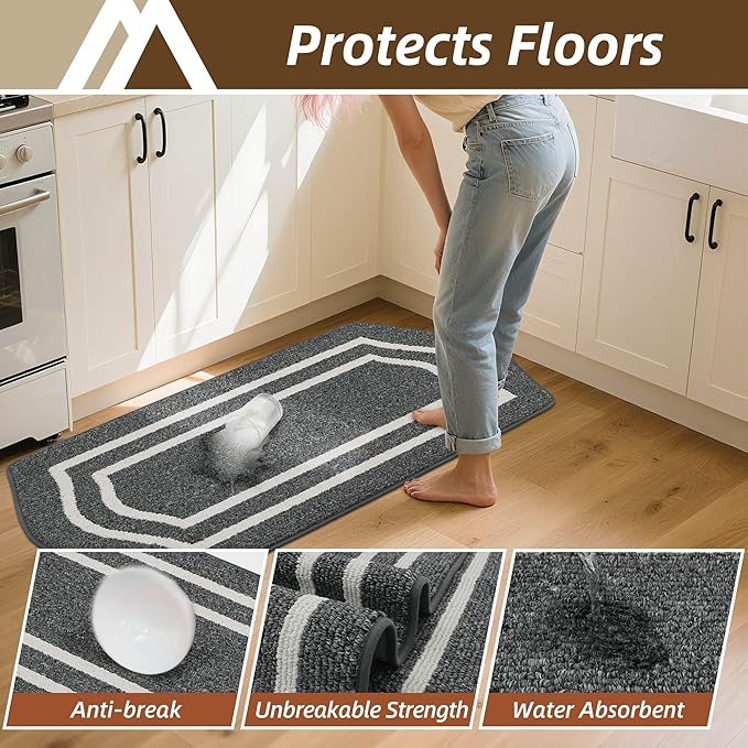 COSY HOMEER Long Kitchen Floor Mats for in Front of Sink Super Absorbent Kitchen Rugs and Mats 24"x79" Non-Skid Kitchen Mat Standing Mat Washable,Polypropylene,Dark Grey,Frame