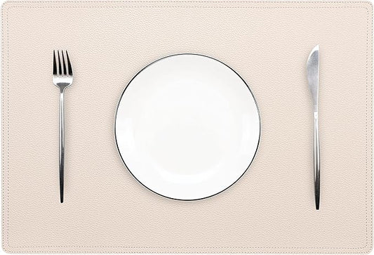 Set of 8 Faux Leather Placemats, PU Table Mats, Waterproof, Stain Resistant, Heat Resistant, Non-Slip Easy to Clean for Kitchen Dining Table,Conference Table, Beige