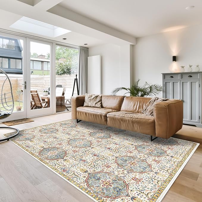 Gertmenian Indoor Bohemian Area Rug - 6x9 Medium, Non-Shedding, Ideal for High Traffic in Living Room, Bedroom, Entryway - Moroccan, Beige/Sand, 26834