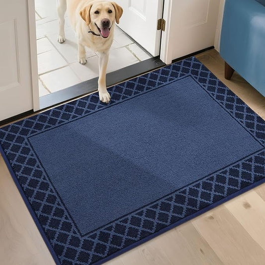 BEQHAUSE Door Mat Dirt Trapper Non Slip Entryway Rugs Absorbent Welcome Mat Low Profile Washable Front Door Mat for Muddy Paws,Entrance,Hallway, 24" x 36",Navy Blue