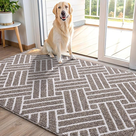OLANLY Indoor Door Mat, 40x32 Inch, Dirt Resistant and Absorbent, Non-Slip Rubber Backing Floor Mats, Easy Clean Low-Profile Doormat for Entryway, Front Door, and Inside Entrance, Khaki