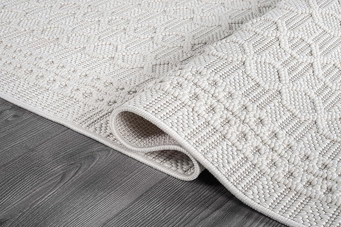 Luul Home Micro Loop Indoor Rug White 5x7 Boho Geometric Neutral Area Rugs for Living Room Soft Luxury Modern Low and High Pile Durable Stain Resistant Non-Shedding Indoor Area Carpet 5 x 7