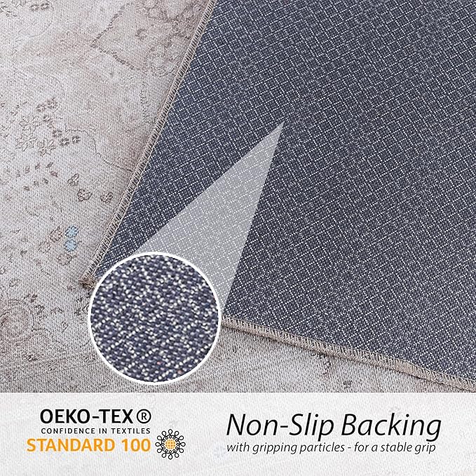 RugOver Machine Washable Area Rug, Pet-Friendly and Non-Slip Indoor Carpet for Kitchen, Bathroom, Living Room, Home Floor Decoration(Brown/Sand, 2'6" x 6'6")