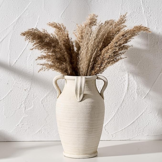 Emotionally Grounded Vase, Vaseking Large Ceramic Rustic Vase with 4 Handles, 10.83 inch Minimalist Decorative Farmhouse Tall Vases for Home Decor, Living Room, Enterway, Table Decoration, White